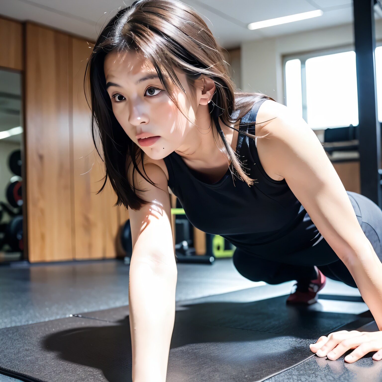 黒髪ロングで筋トレの美女２６ | の人気AIイラスト・グラビア