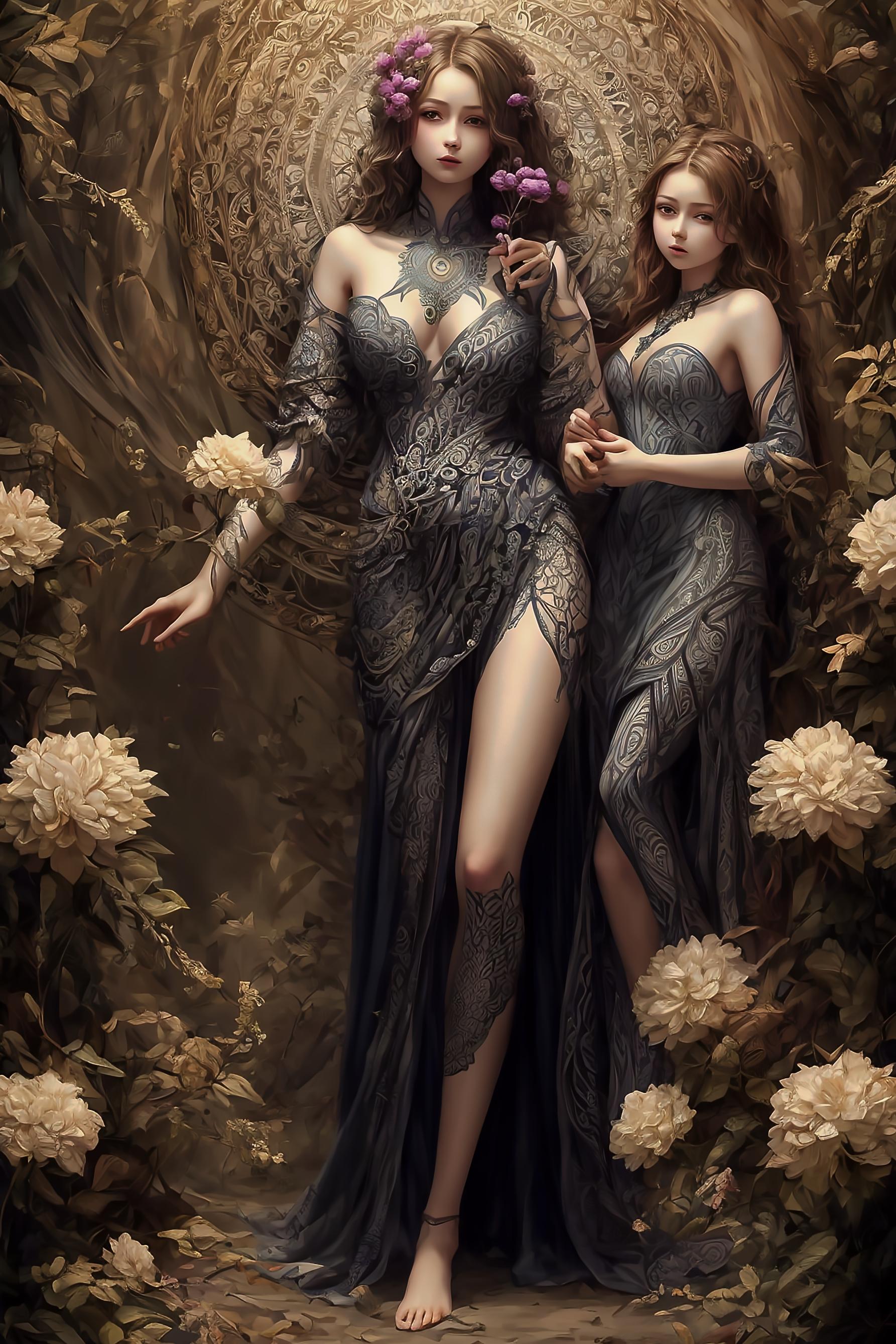 drawing of older sister and younger sister illustration | の人気AIイラスト・グラビア