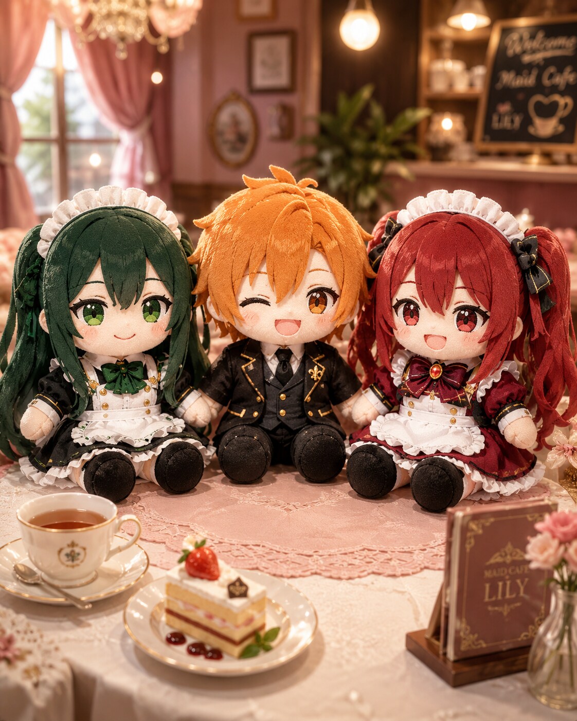 まったりティータイムのぬいぐるみトリオ
