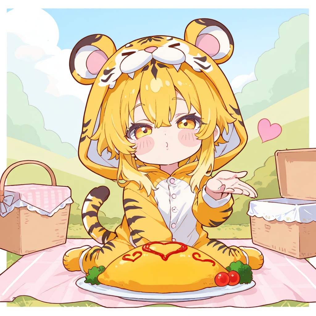ピクニックをする虎娘ちゃん
