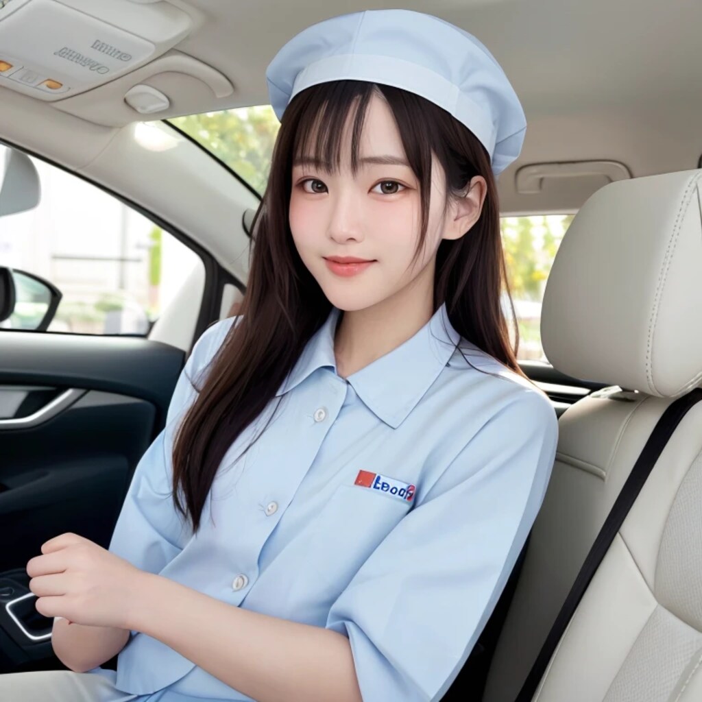 黒髪ロングで車内の美女６１