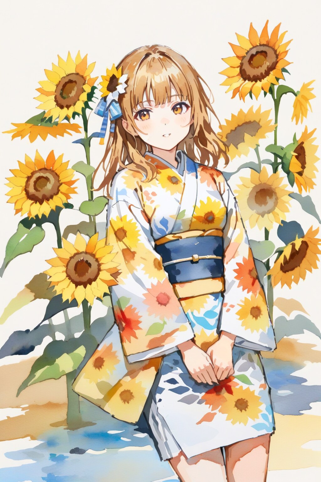 向日葵と浴衣の少女