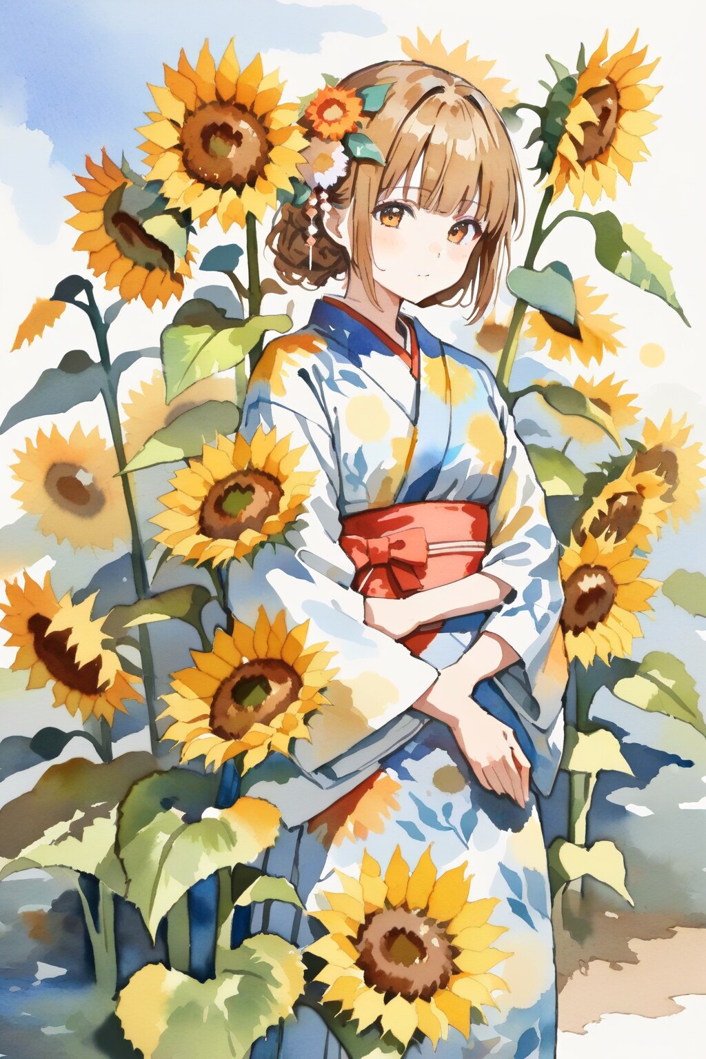 向日葵と浴衣の少女 | の人気AIイラスト・グラビア