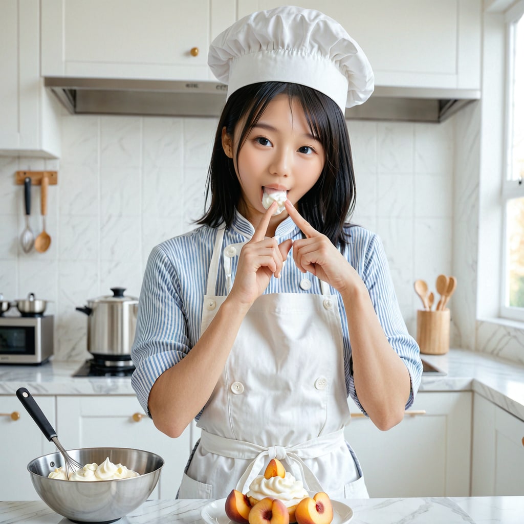 今日はパティシエです。生クリームをつまみ食い