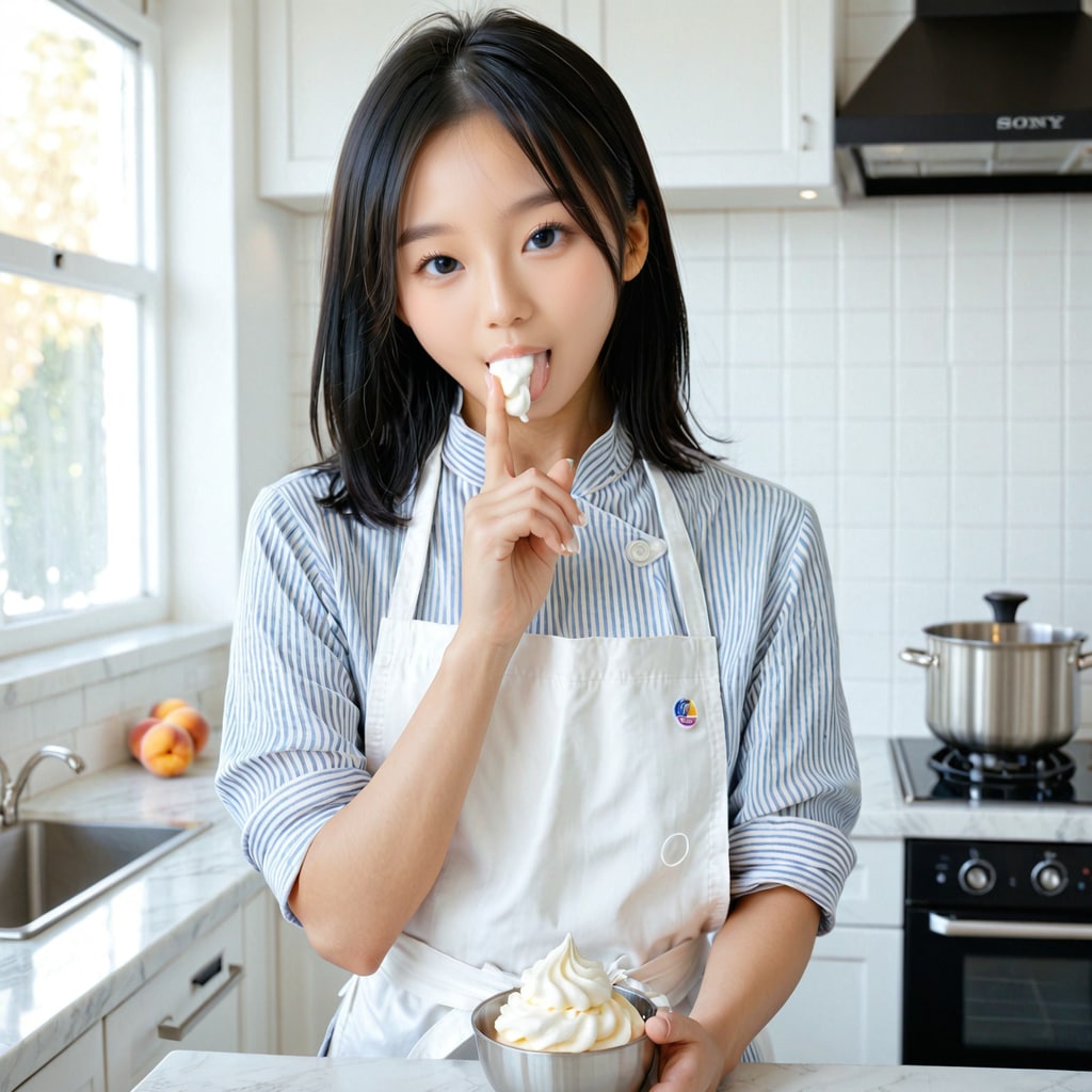 今日はパティシエです。生クリームをつまみ食い