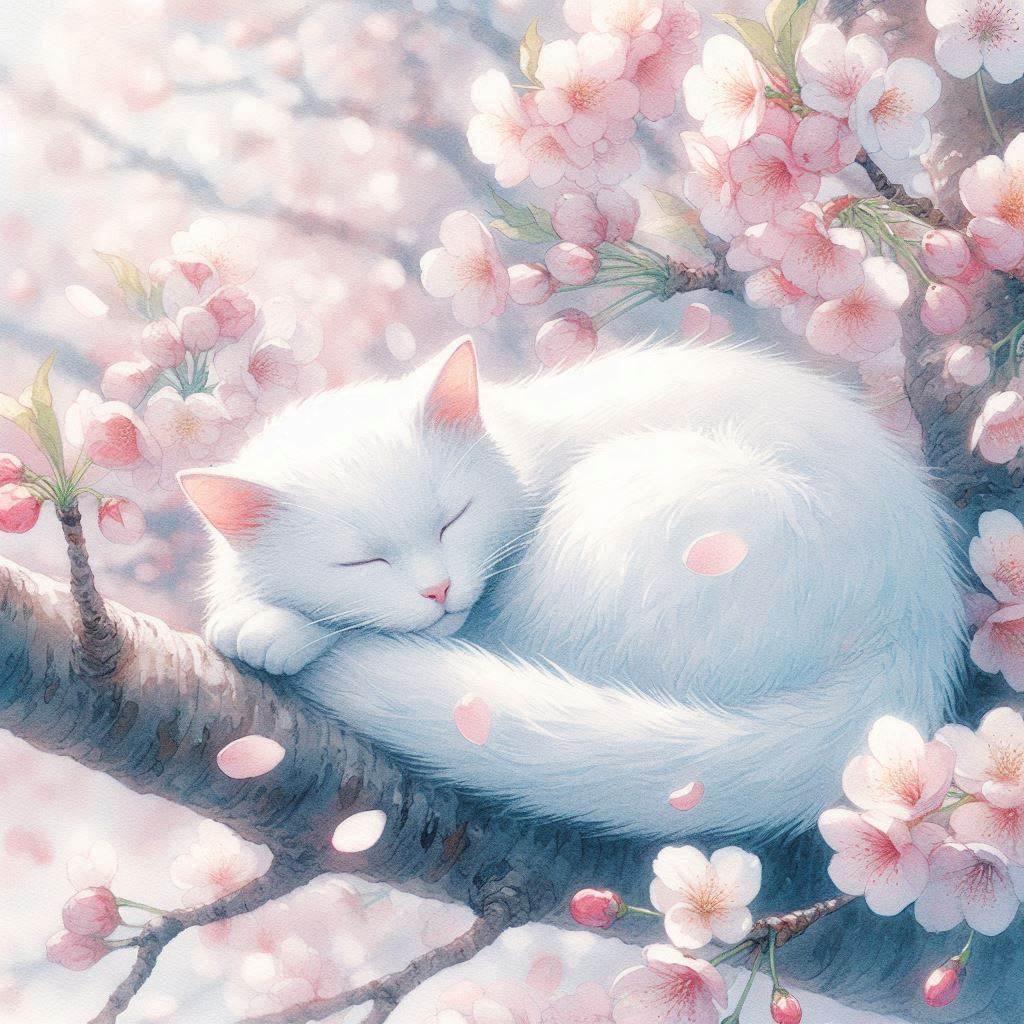 桜と白猫