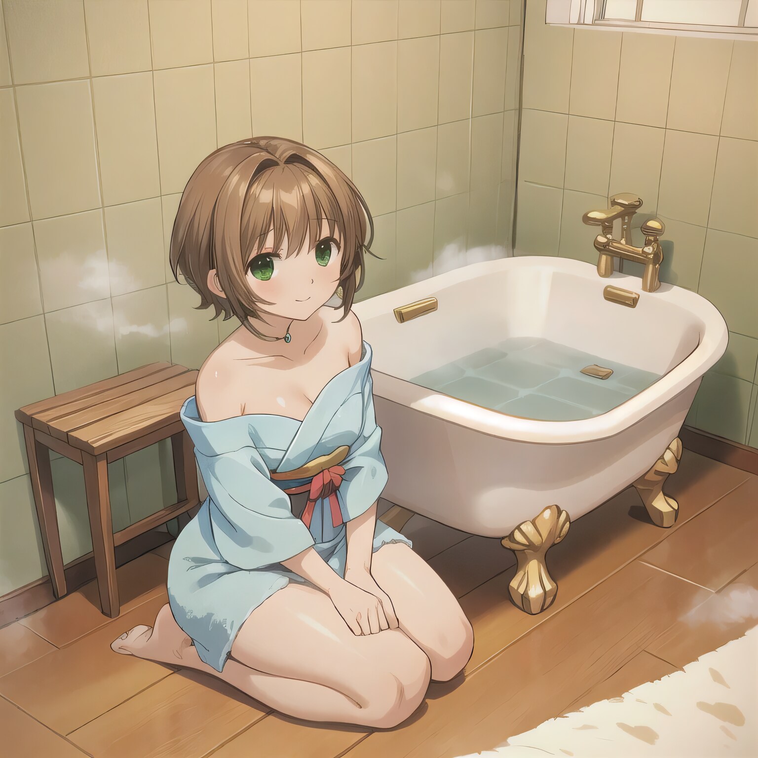 茶髪ボブでお風呂の少女２ | の人気AIイラスト・グラビア