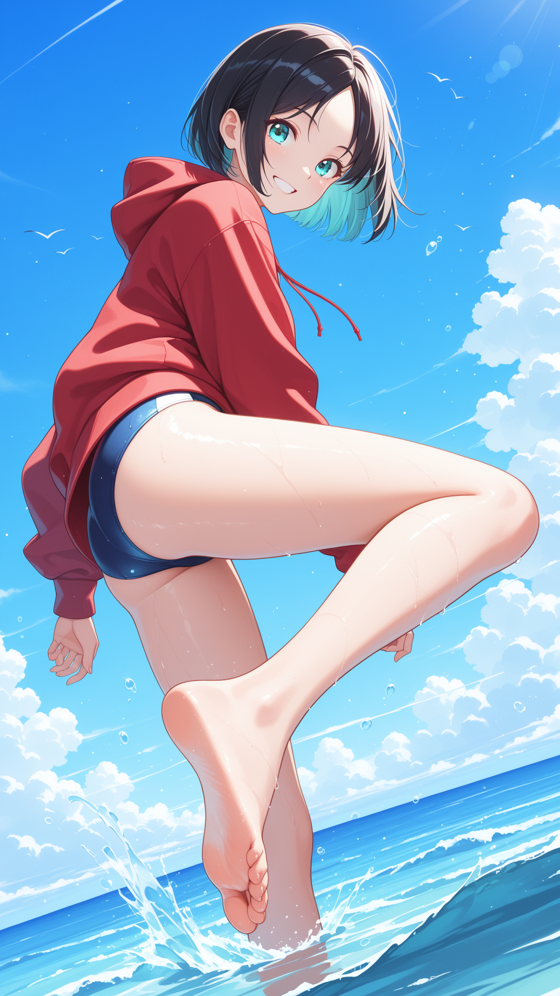 海ではしゃぐ
