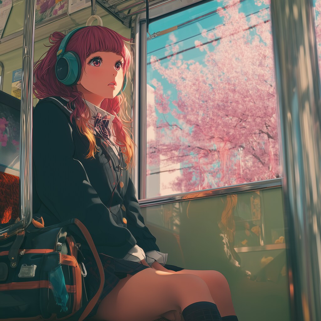 制服少女 in 電車