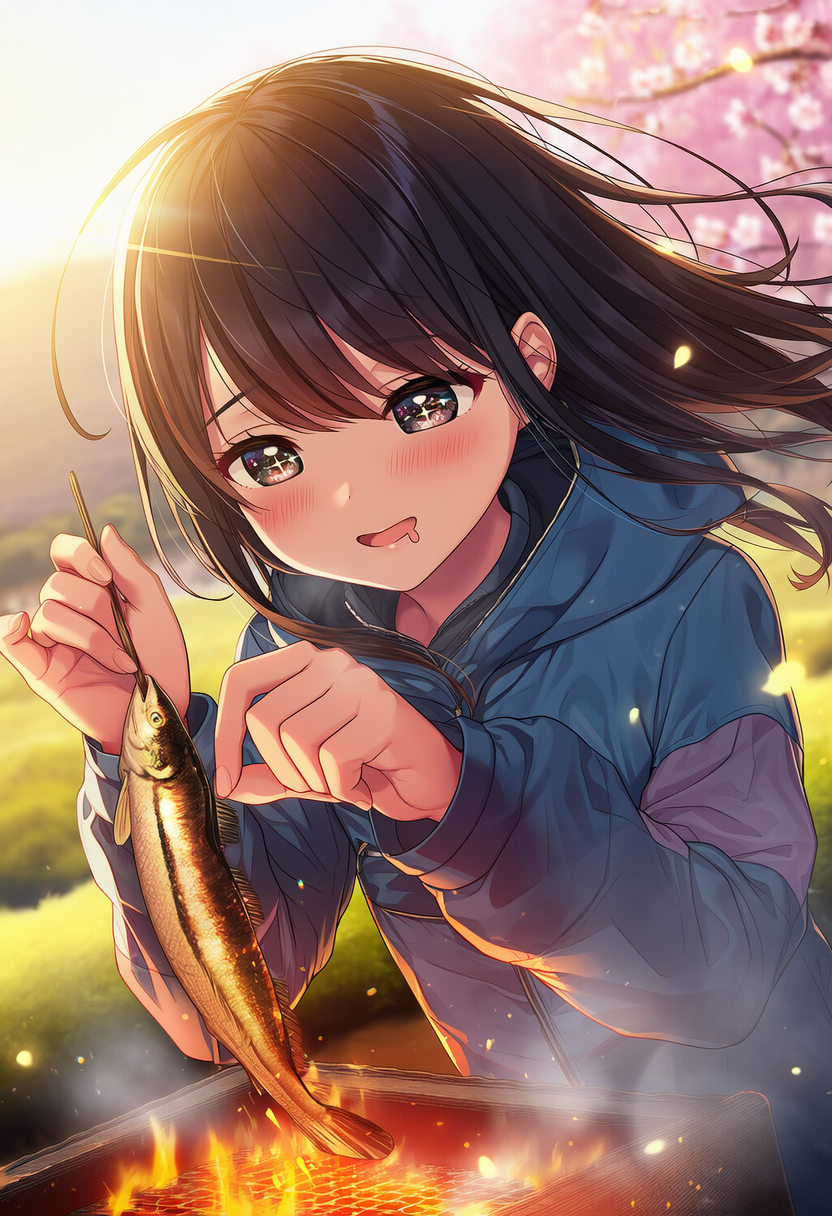 女子高生のソロキャンプ　焼き魚