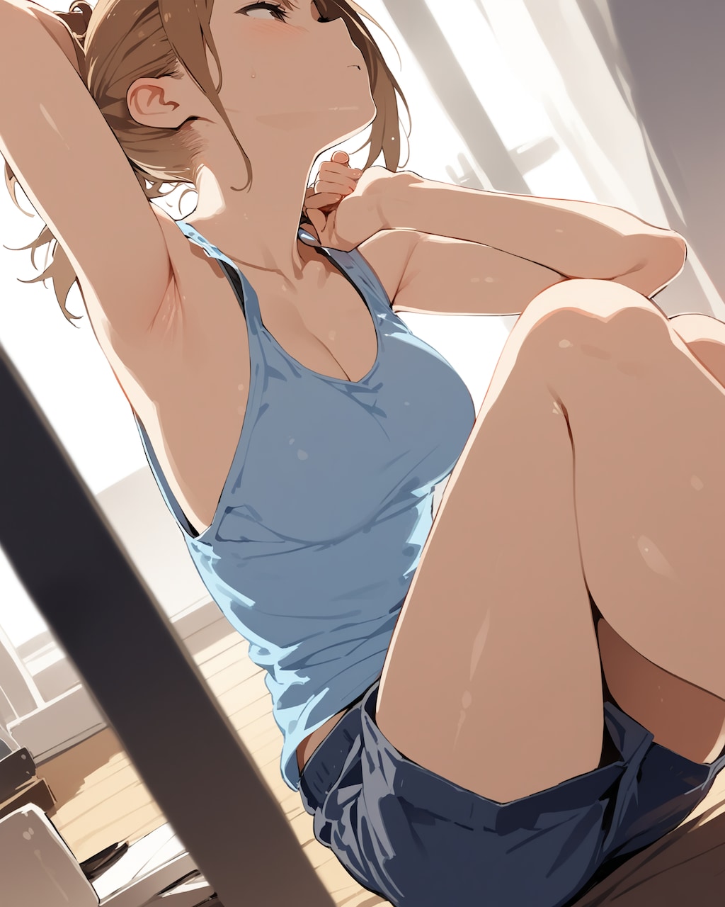 家でタンクトップの子