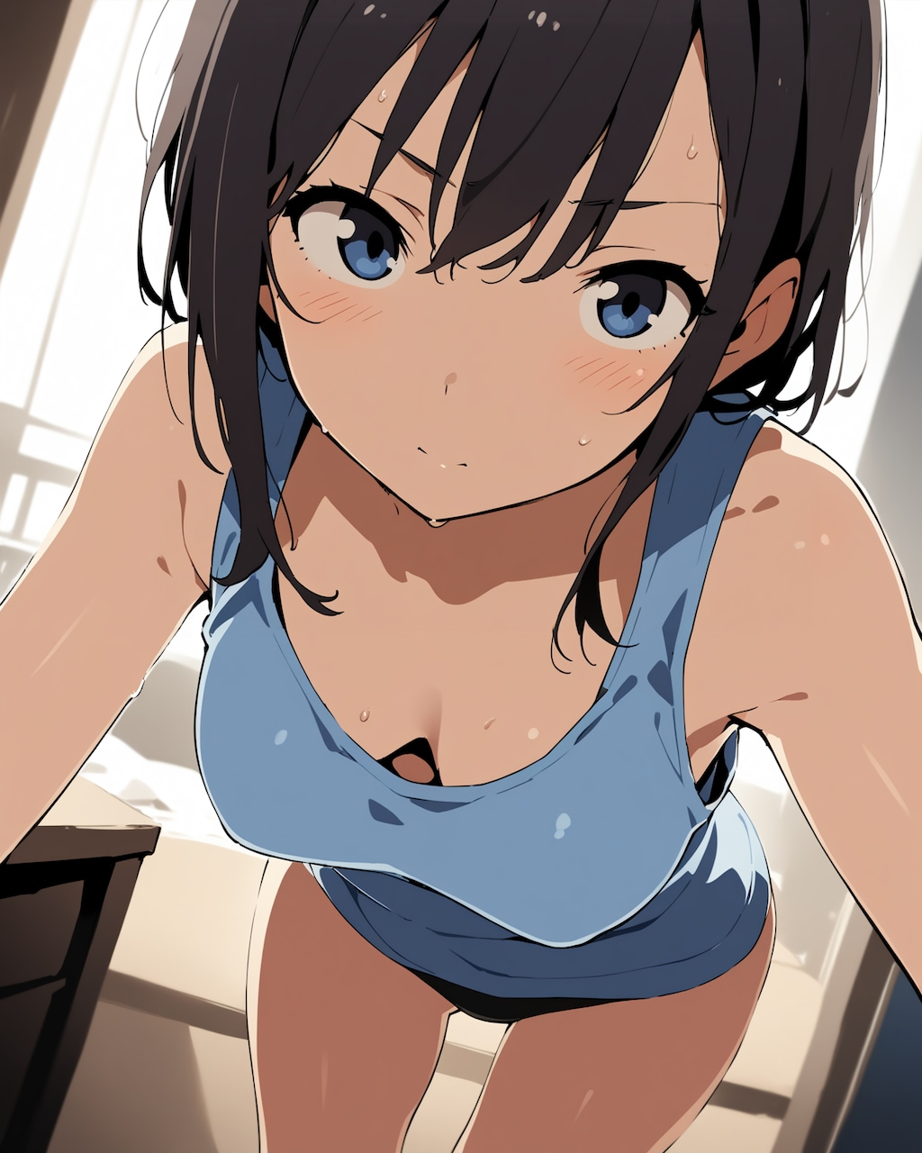 家でタンクトップの子