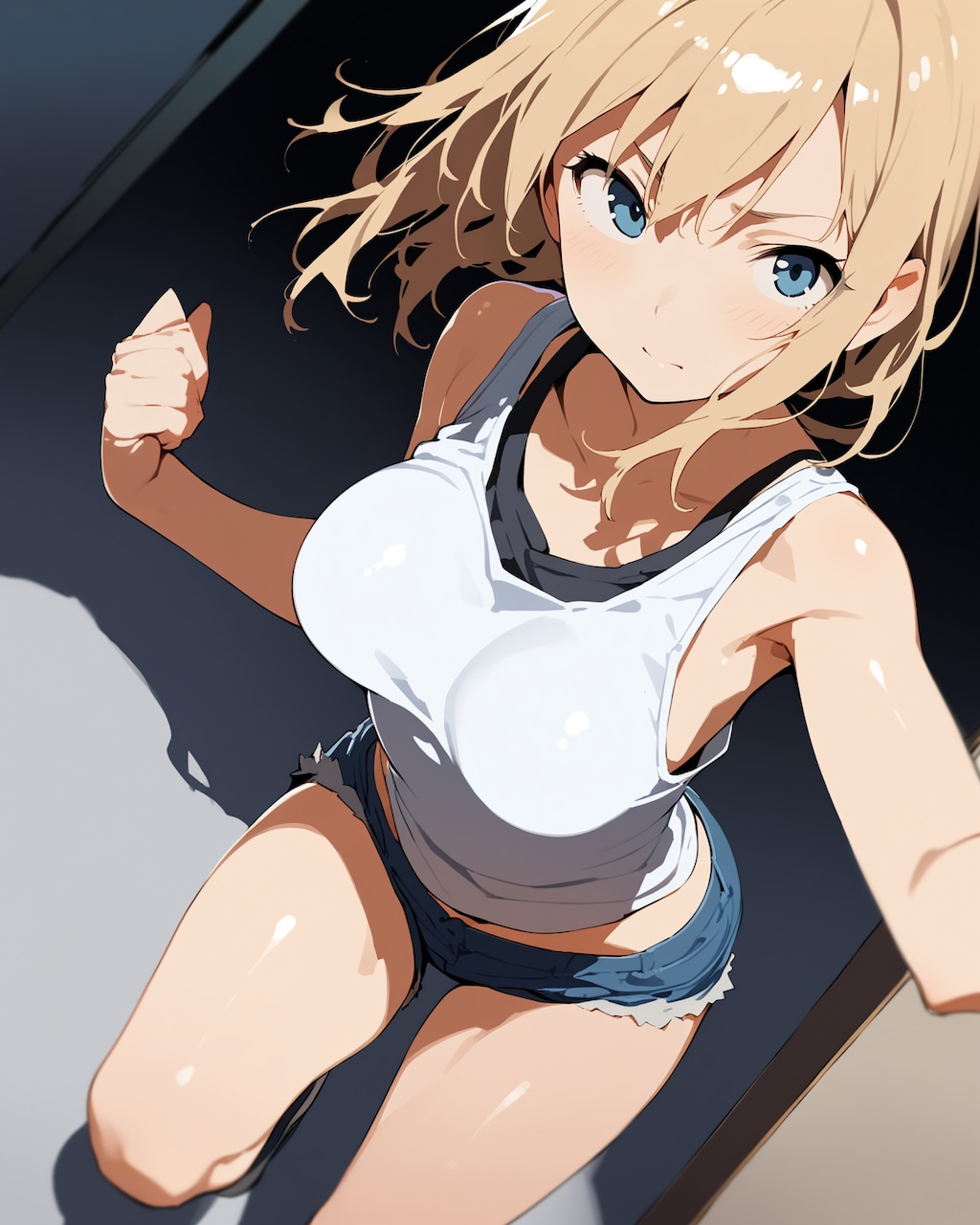 家でタンクトップの子