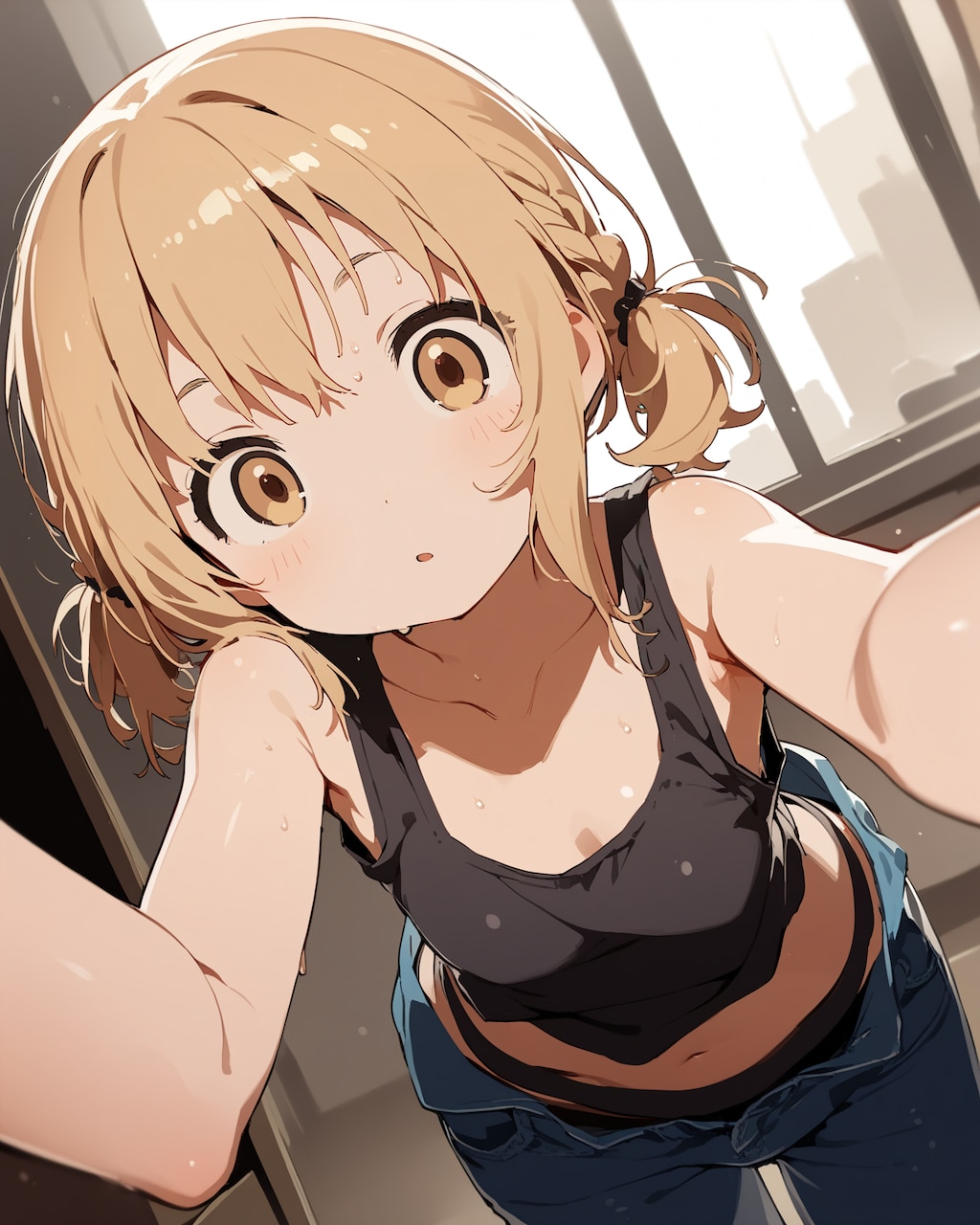 家でタンクトップの子