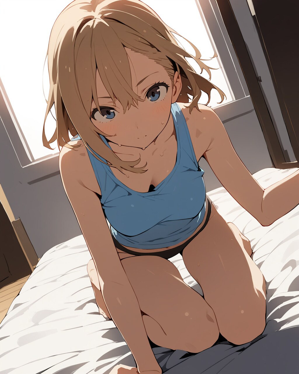 家でタンクトップの子