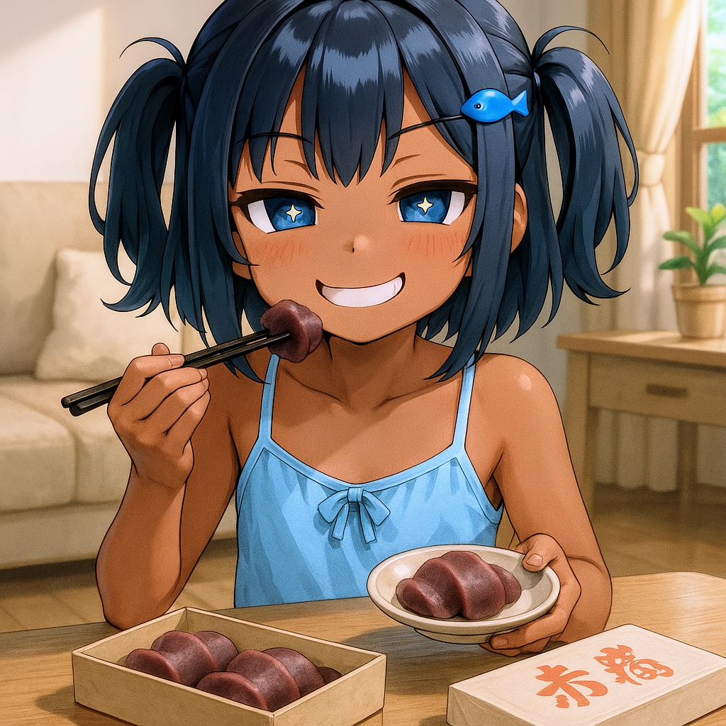 赤福を食べるこなつちゃん