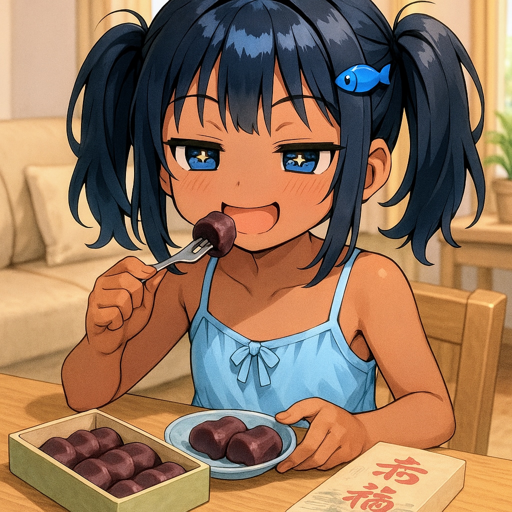 赤福を食べるこなつちゃん