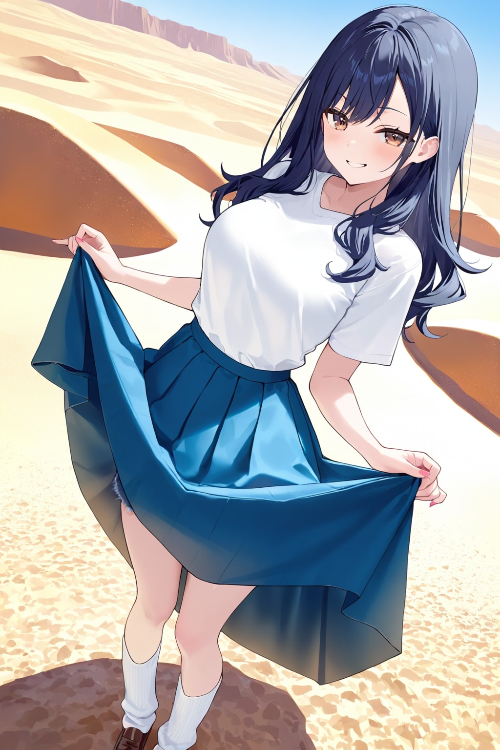 A glimpse of her denim shorts