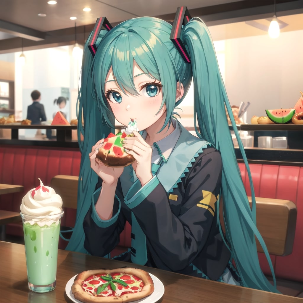 ミクが何か食べている