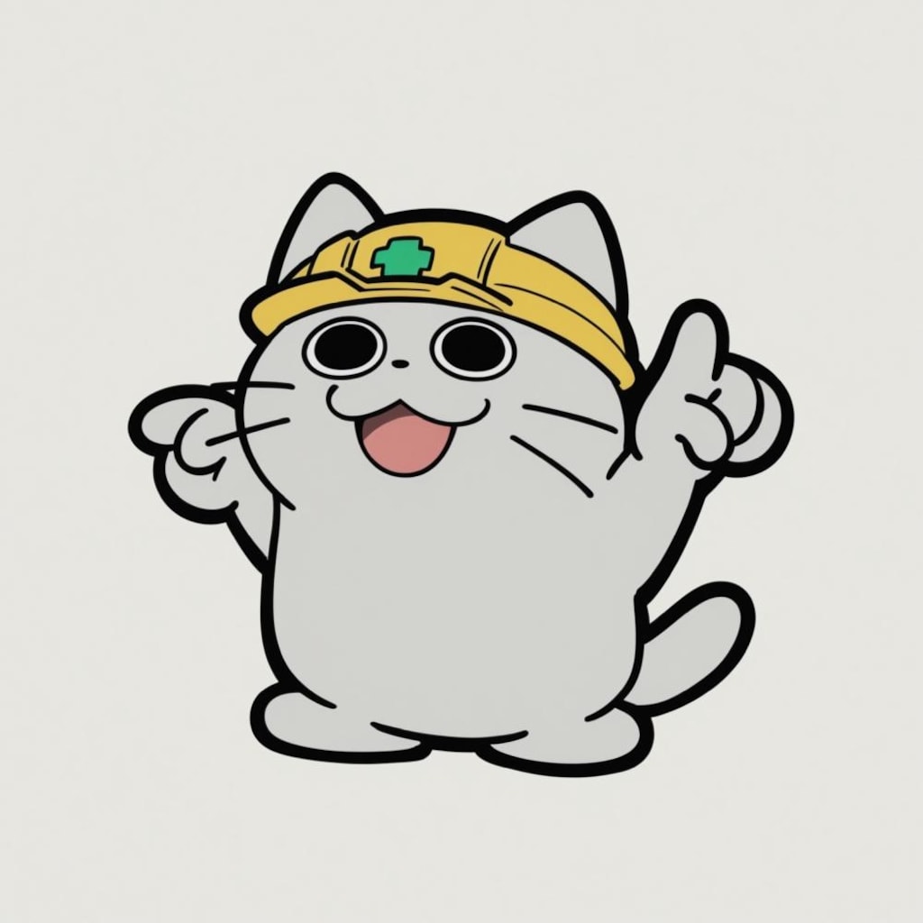 SDチビアニメ風、指差し現場猫メイド女医コスプレ人妻