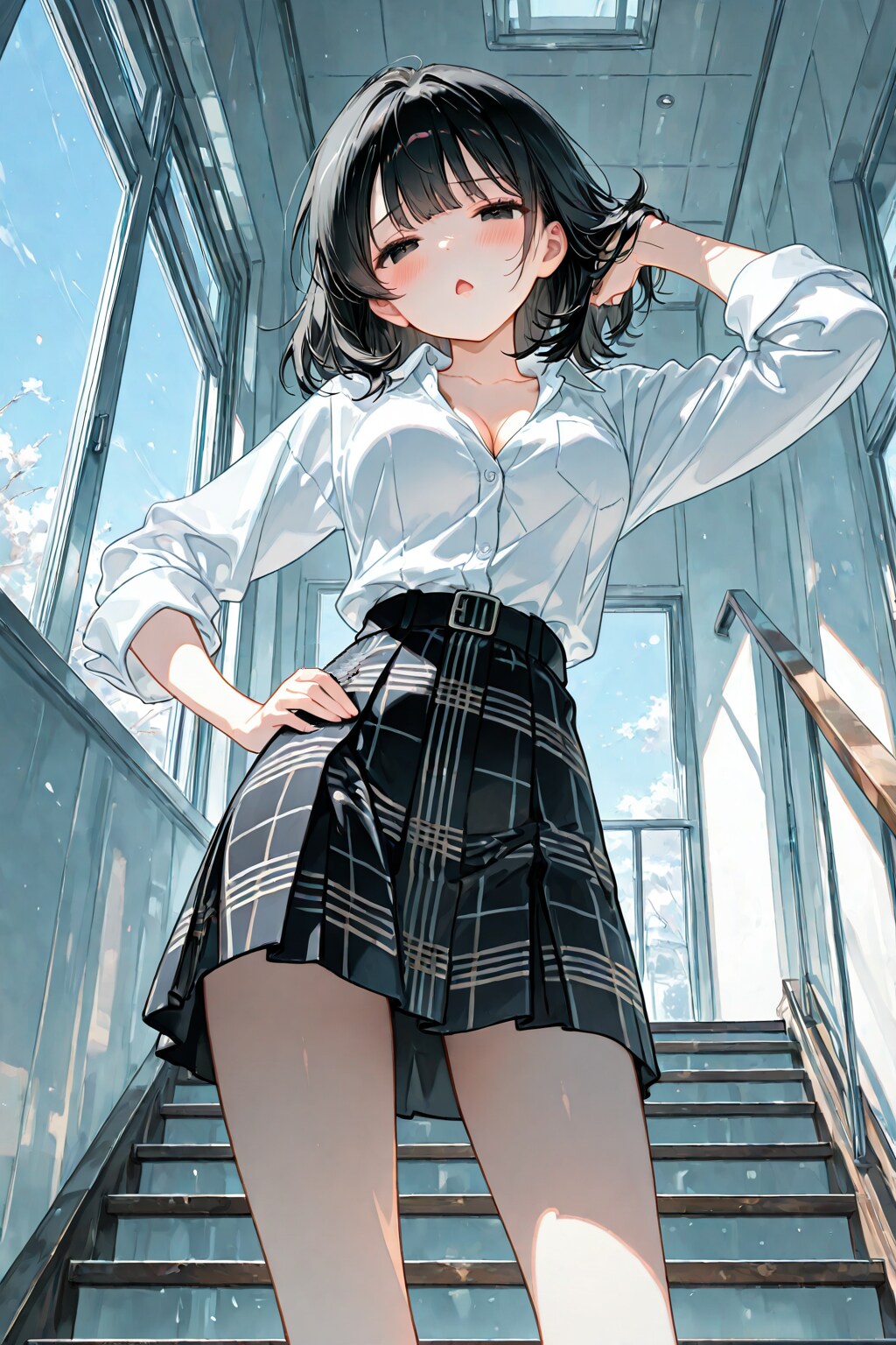 階段『お、おは、おは、おはよう……（恥）』チセ（清楚ギャル）