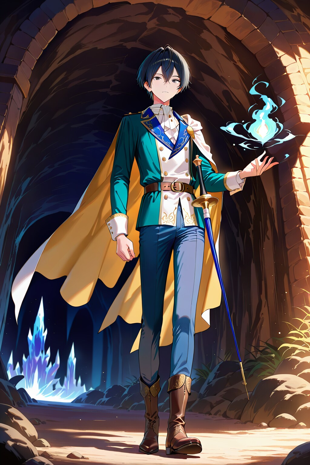 ファンタジー古代遺跡の前、大柄な若い男性魔術師1-4 | の人気AIイラスト・グラビア