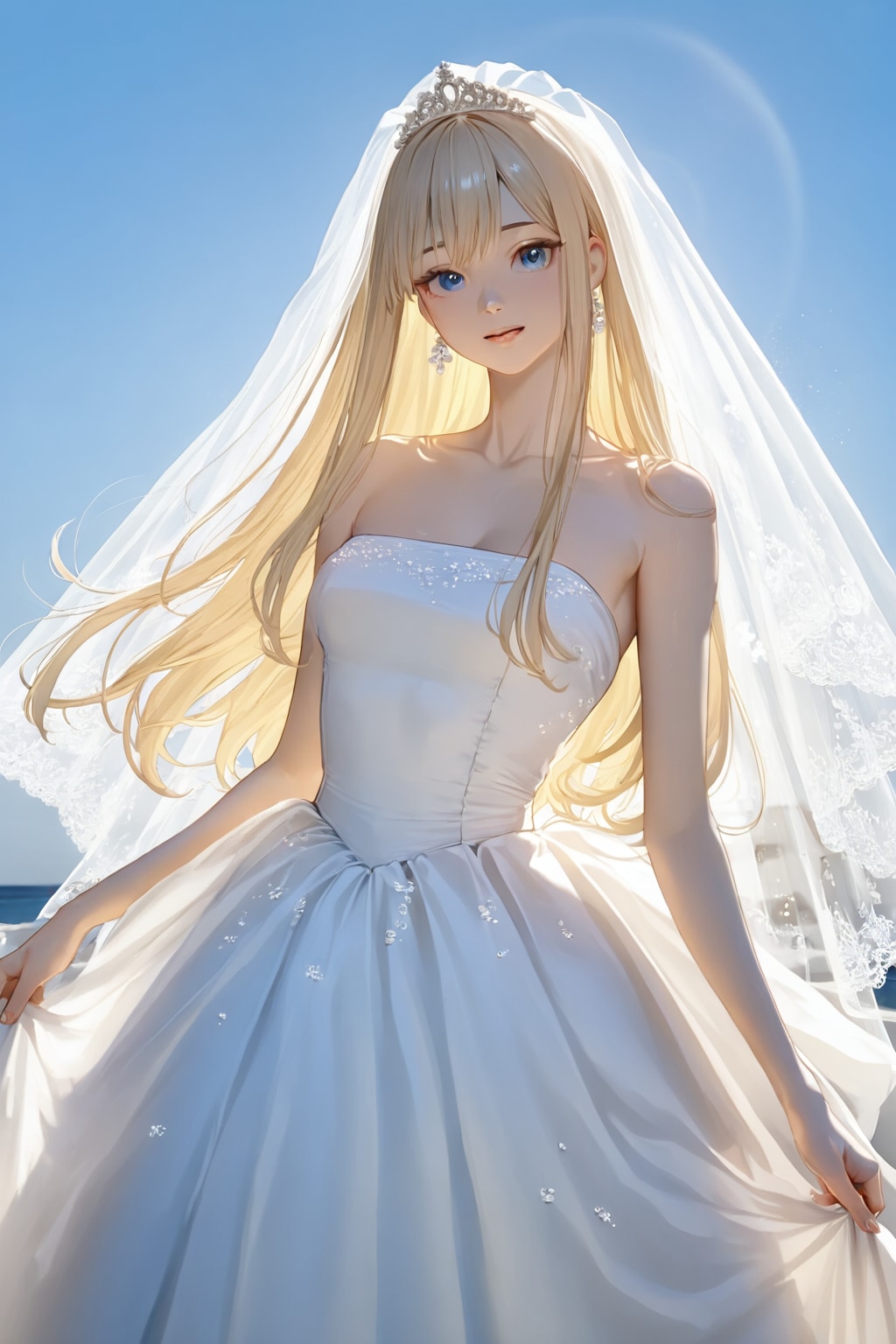 ウェディングドレスのブロンド髪さん