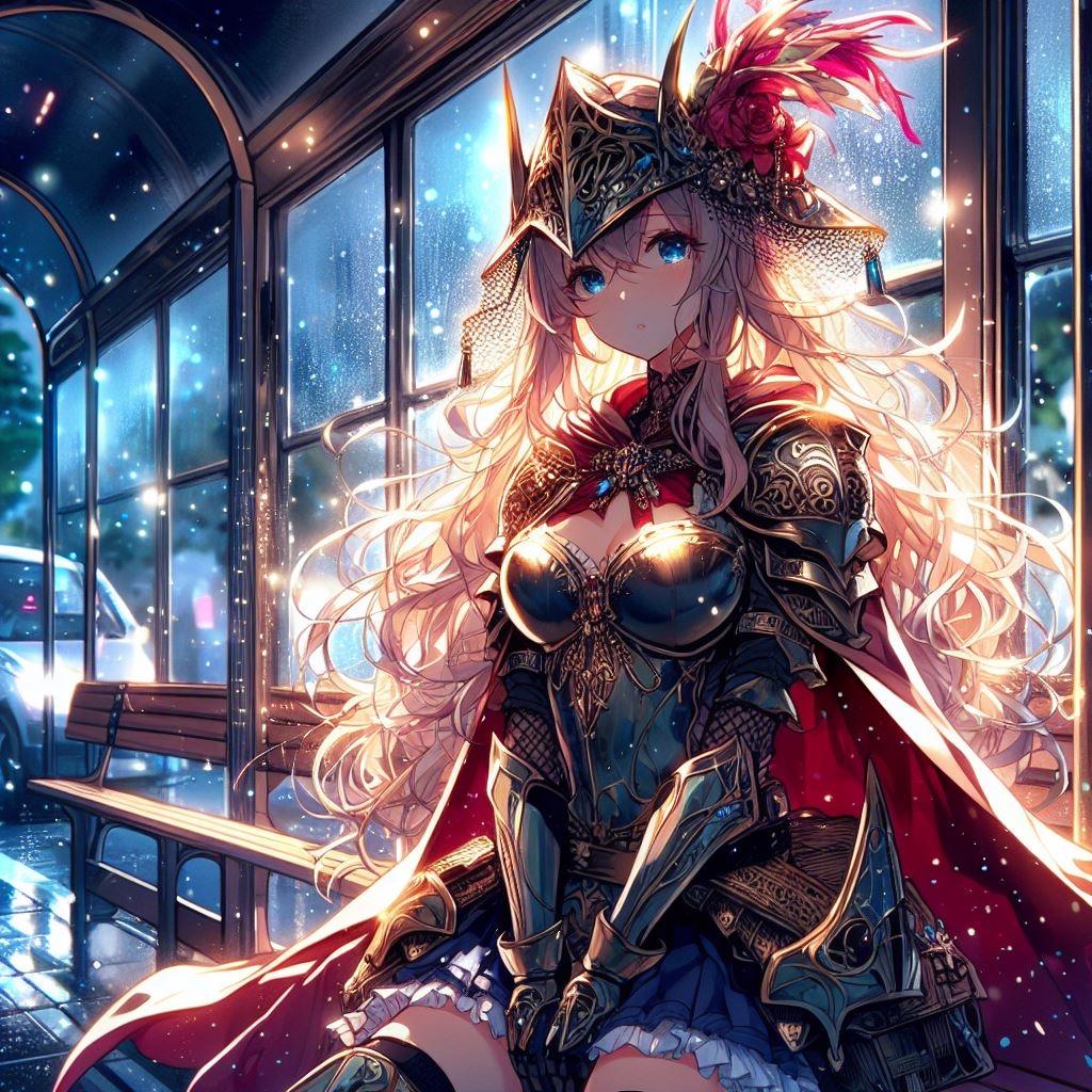 バス停に女騎士いた