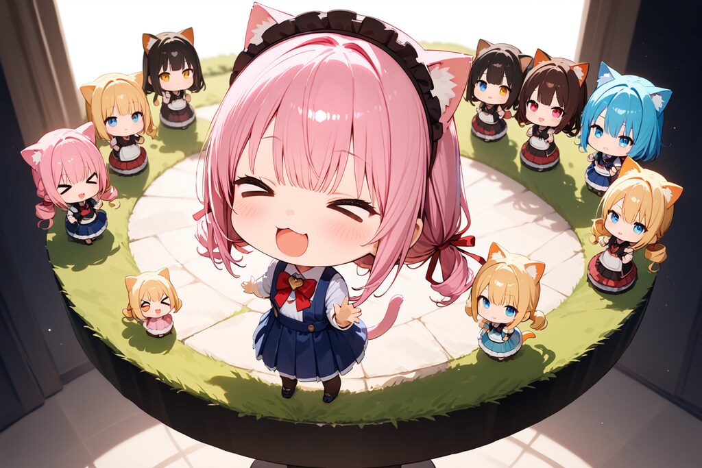 ピンクとイエロー髪の子が、髪が(グレン○○○)した！。