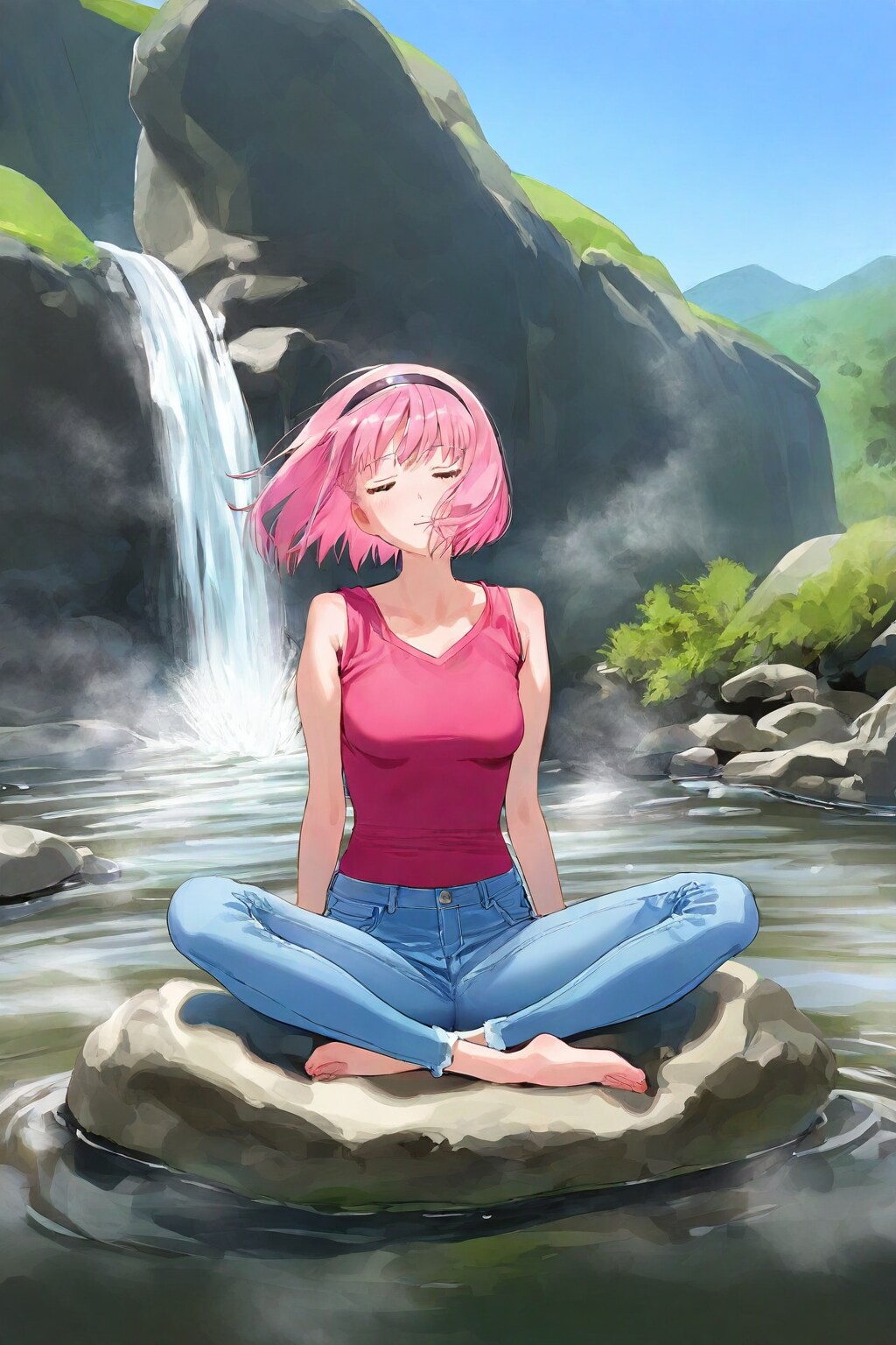 滝で瞑想