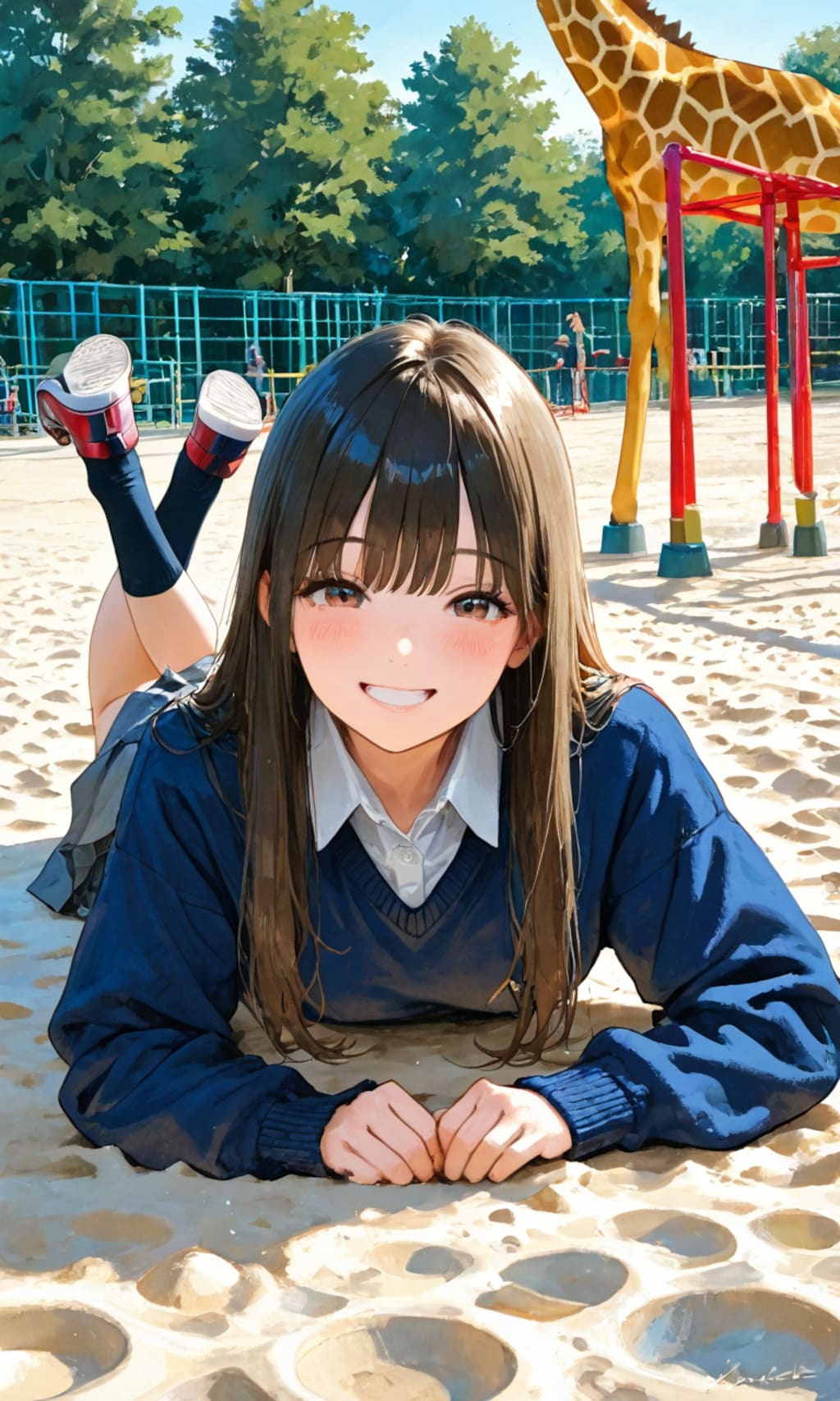 キリンの置物のある公園