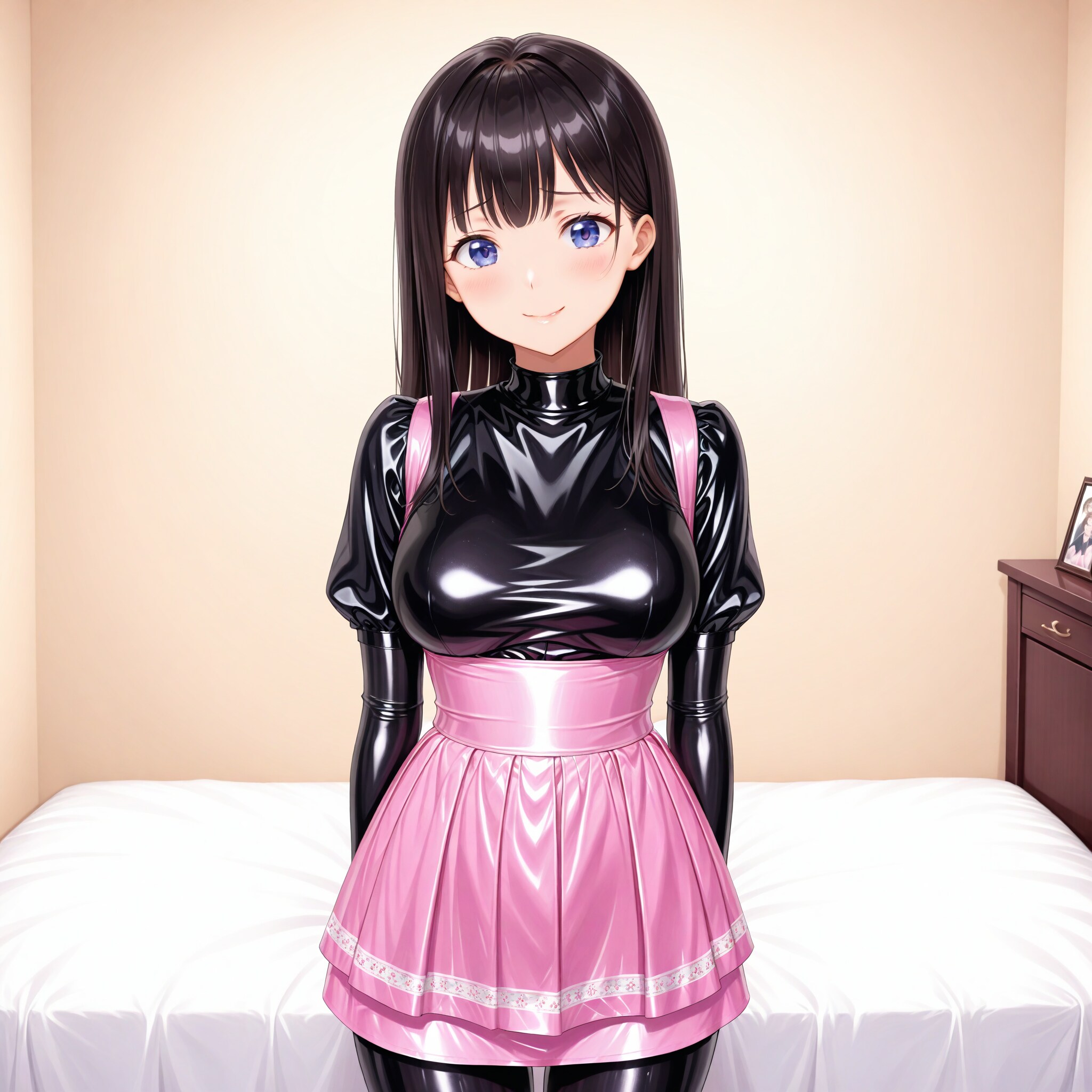 黒ボディスーツ＋黒シャツピンクアンミラ風