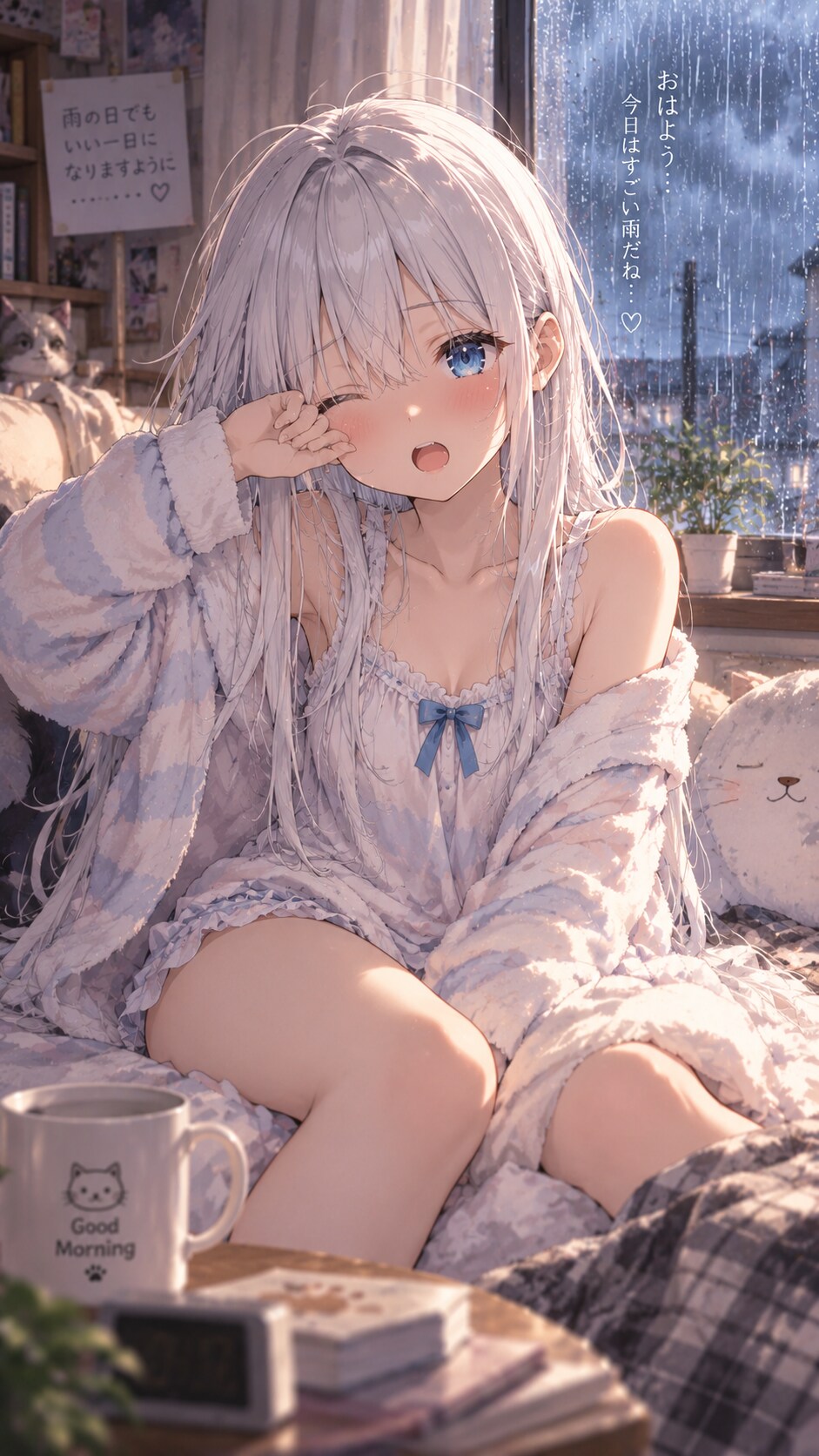 9/8 おはよ　雨音で目覚めて☔️ | の人気AIイラスト・グラビア