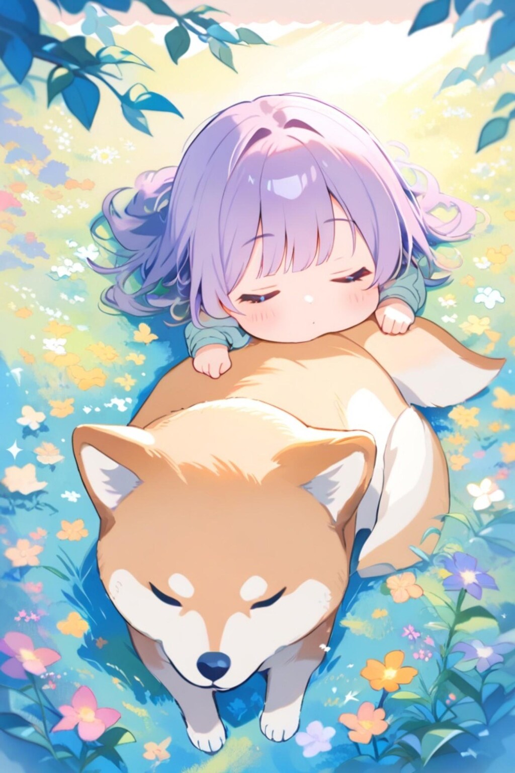 柴犬と紫髪ちゃん