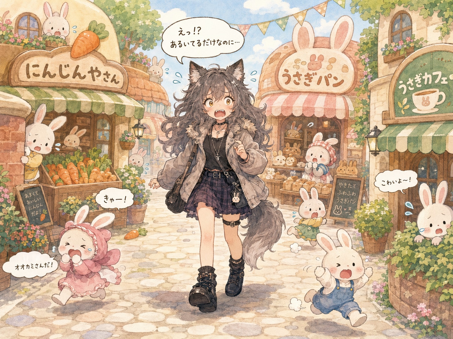 オオカミおねえさん、うさぎ商店街を歩く
