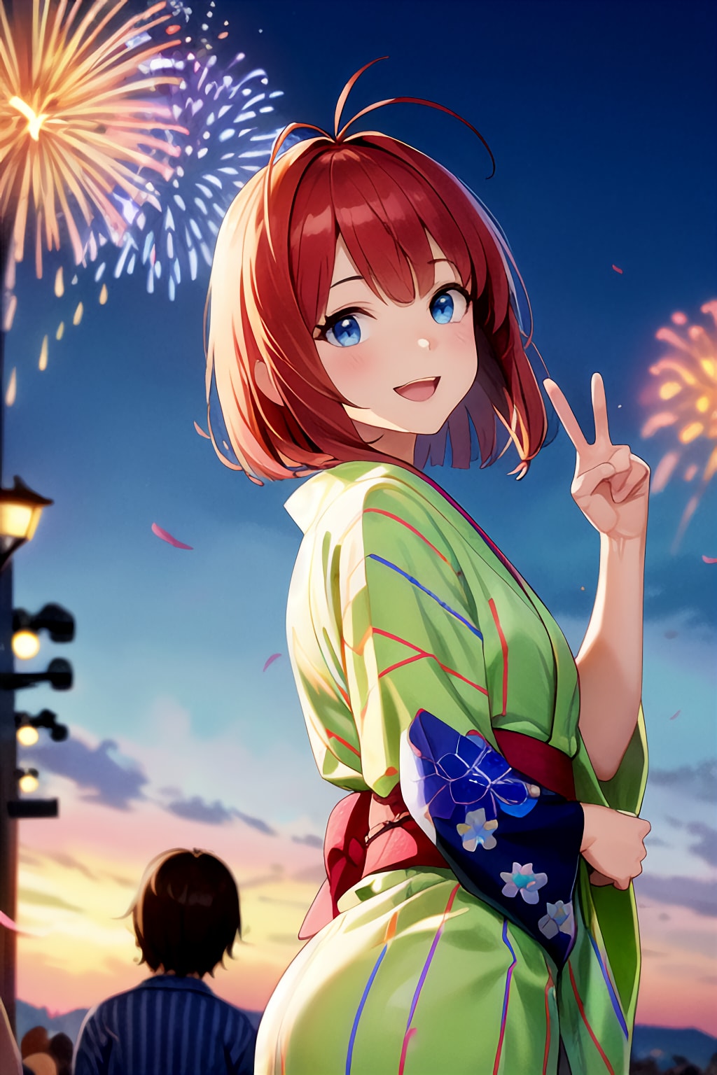 花火大会でピース(うちの子全員集合)