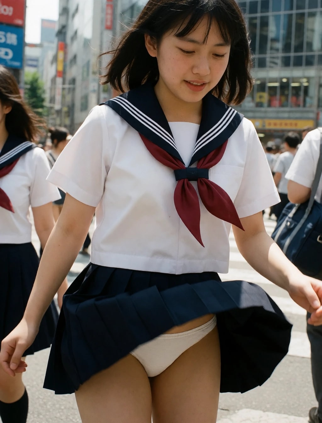 スカートと白パンツ