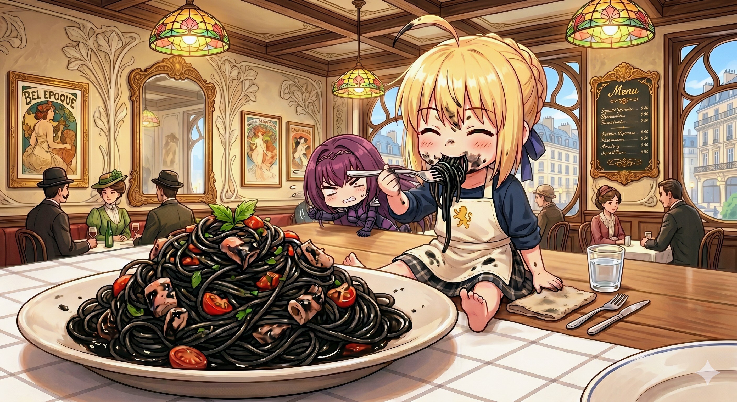 今日のお昼はイカ墨パスタです