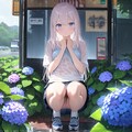 急な雨にずぶ濡れ少女と喜ぶ紫陽花 2枚目
