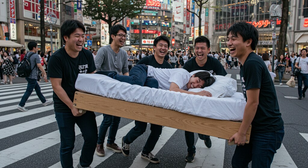 交差点の中にベッドを置く