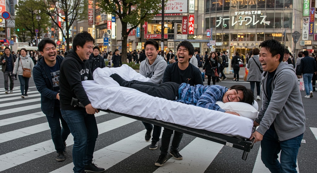 交差点の中にベッドを置く