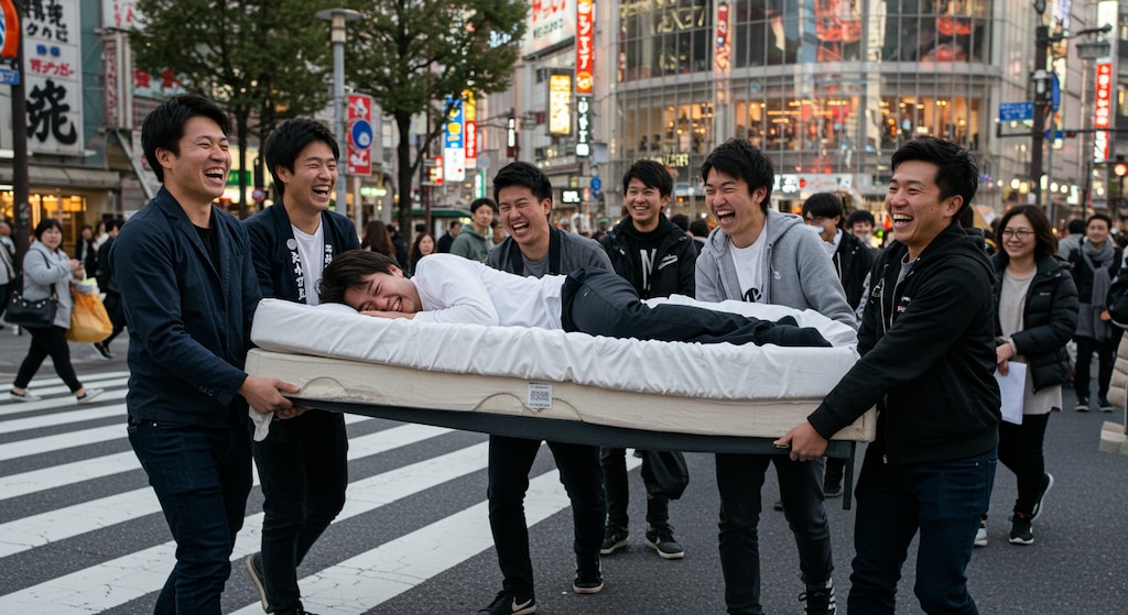 交差点の中にベッドを置く