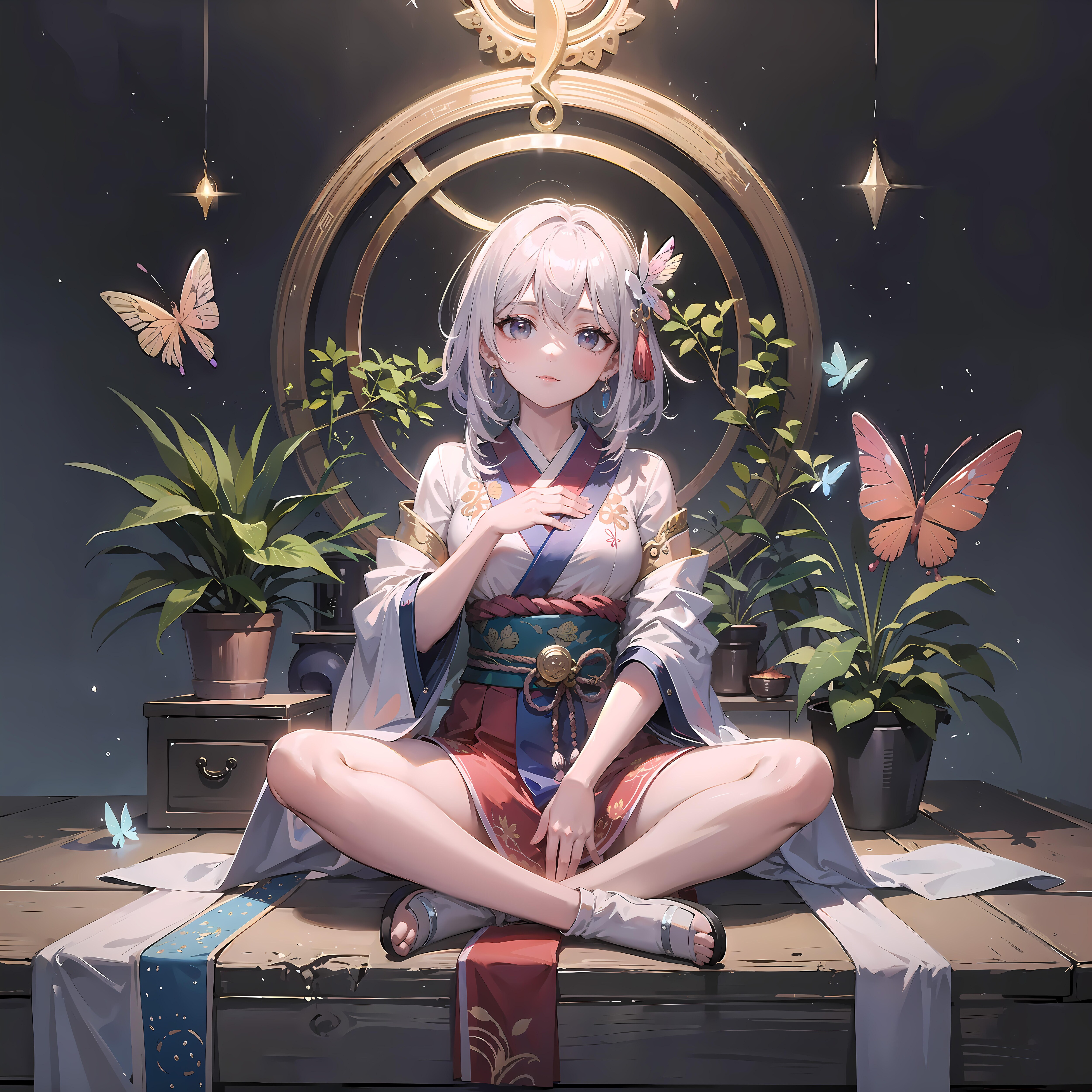 胡坐をかいている少女