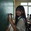 黒板に何かを書いている女子高生 6枚目