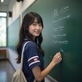 黒板に何かを書いている女子高生 5枚目