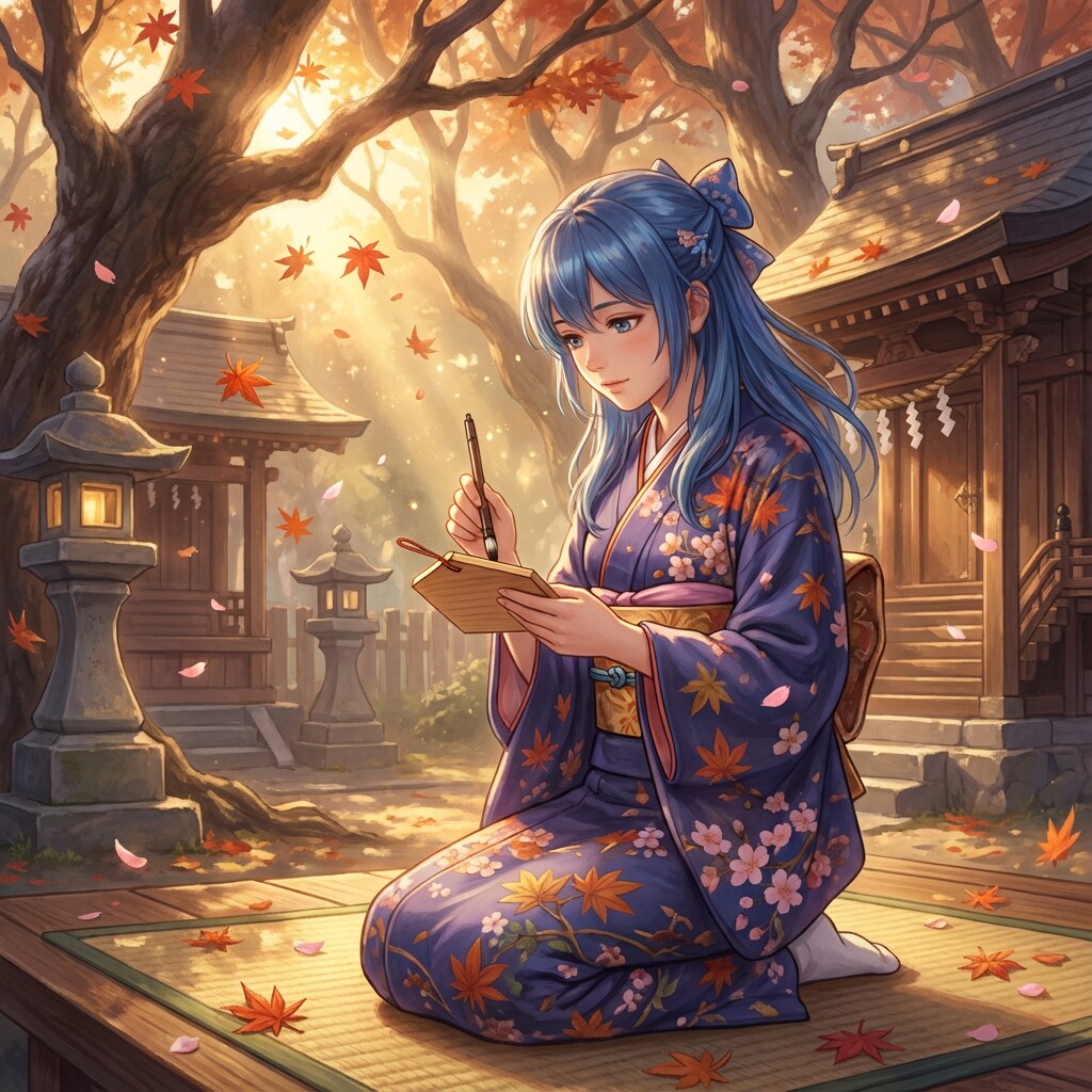 雪の庭で筆を走らせる、家族の健康と未来へ向けた静かな祈り