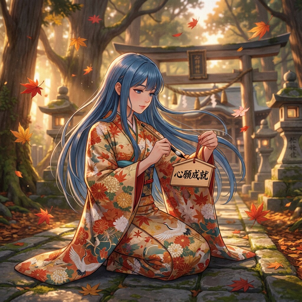 雪の庭で筆を走らせる、家族の健康と未来へ向けた静かな祈り