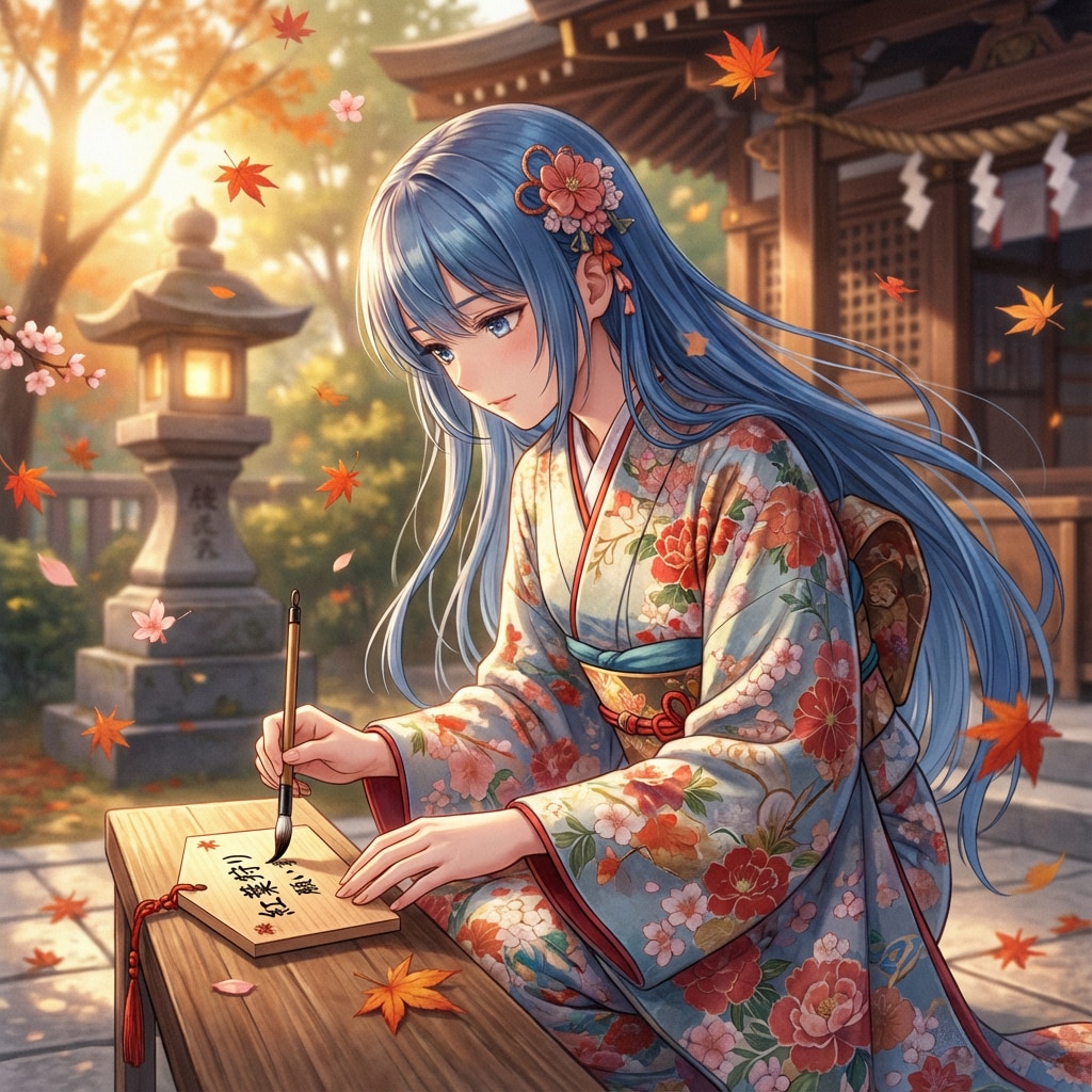 雪の庭で筆を走らせる、家族の健康と未来へ向けた静かな祈り