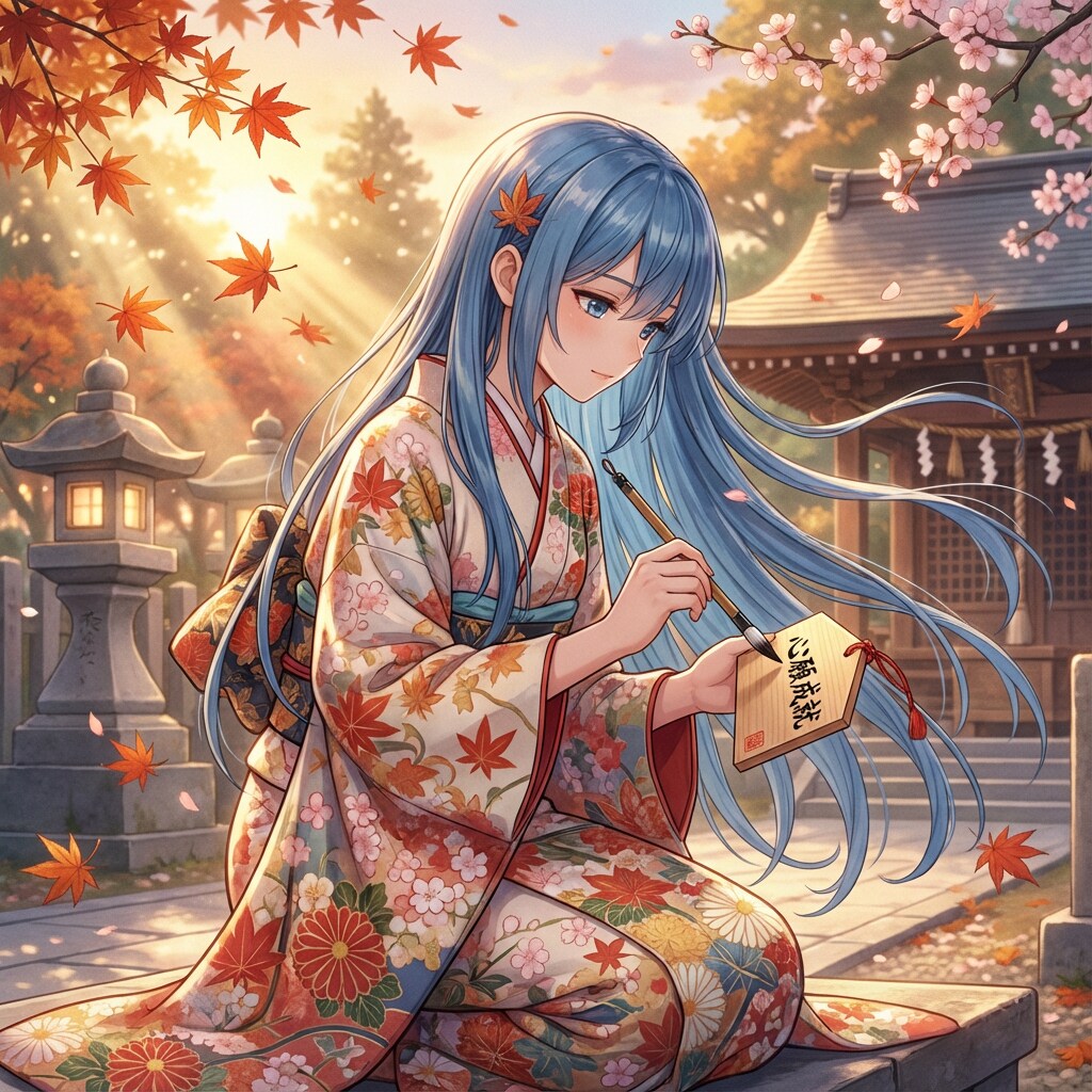 雪の庭で筆を走らせる、家族の健康と未来へ向けた静かな祈り