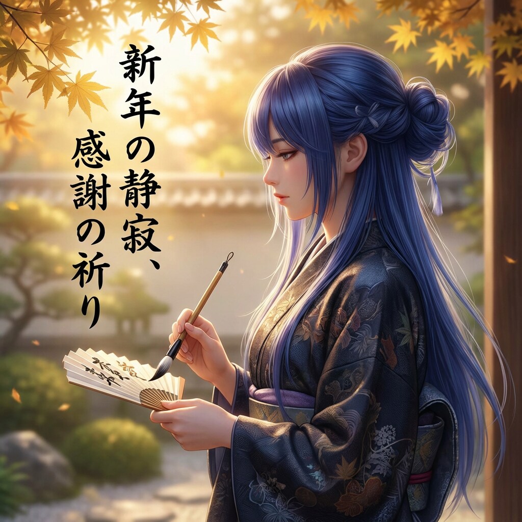 雪の庭で筆を走らせる、家族の健康と未来へ向けた静かな祈り